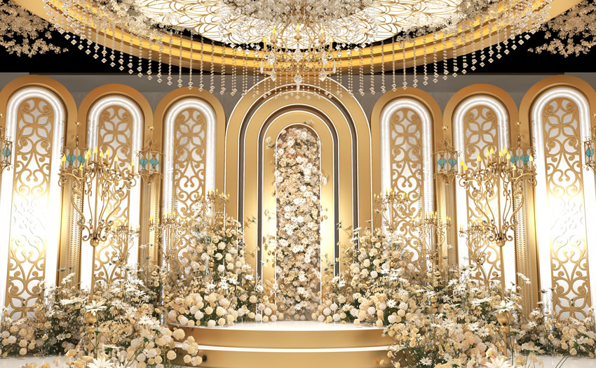 龙口香槟色调婚礼堂效果展示